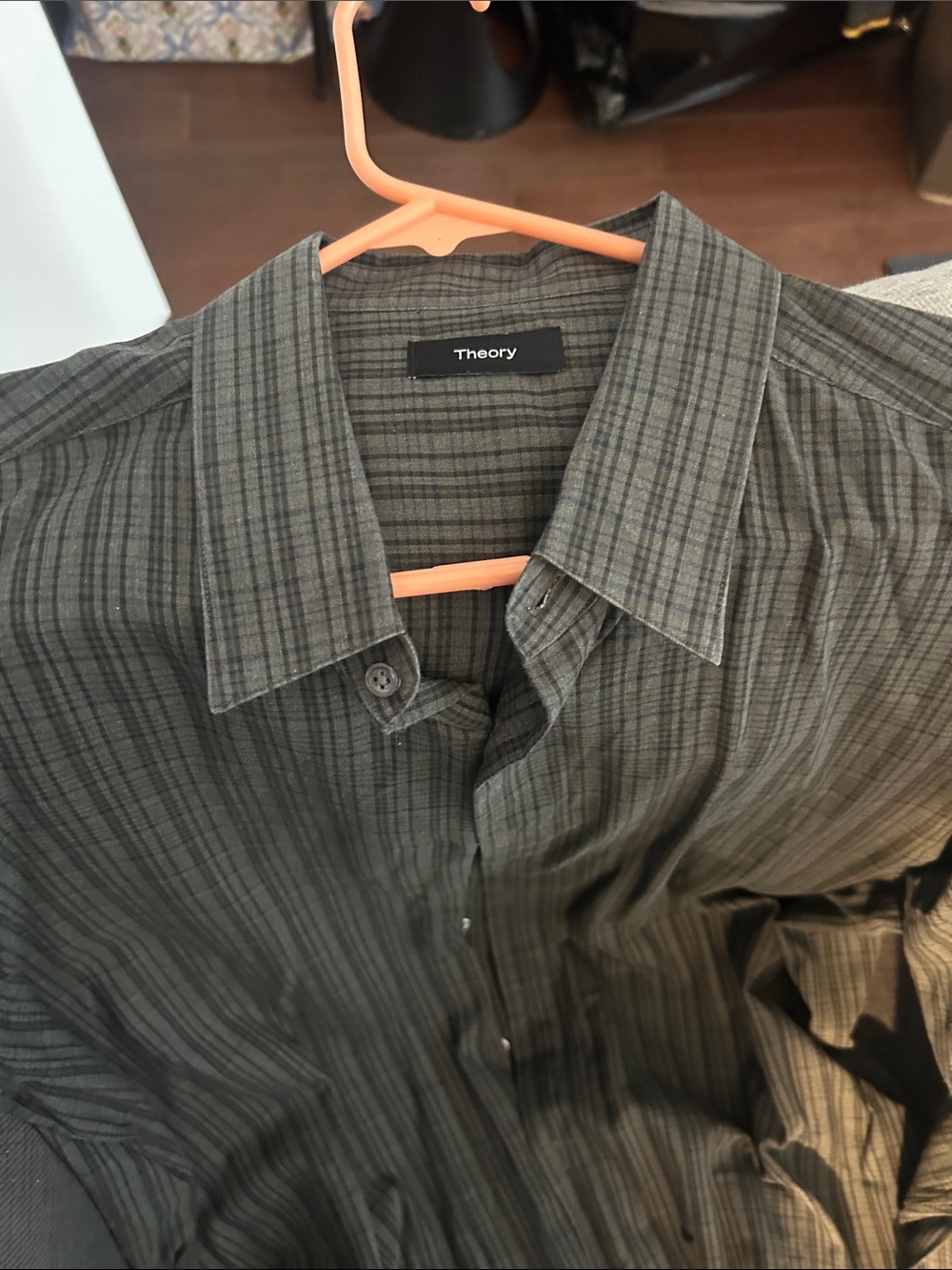 Theory Men's Olive Green Plaid Dress Shirt